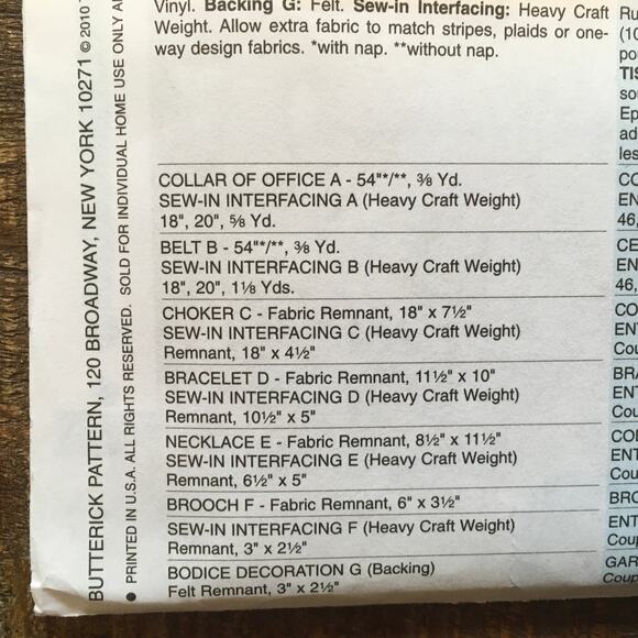 Sewing Pattern Butterick B5508 Jewelry Collar of Office Choker Necklace UNCUT - Picture 3 of 3